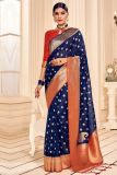 navy-blue-banarasi-silk-saree-with-orange-blouse-srev2112