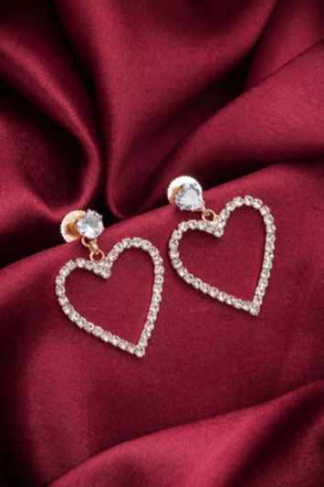 AD-Studded Heart Shaped Drop Earrings