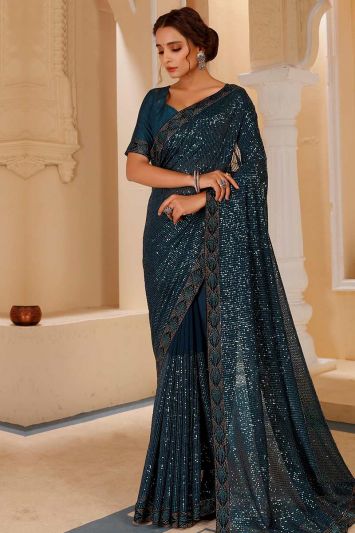 Bamberg Georgette Blue Color Party Wear Saree