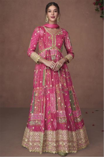 Beautiful Rani Pink Organza Silk Gown