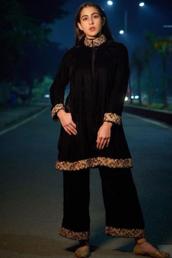 Black Color Palazzo Pant Suit with Embroidered Work