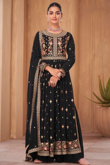 Black Color Pure Georgette Fabric Party Wear Sharara Suit