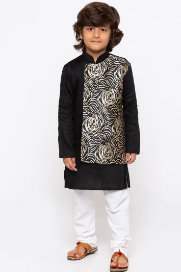 Black Cotton Kurta and White Pajama For Diwali
