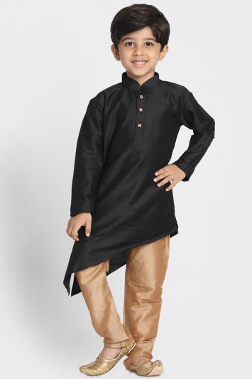 Black Cotton Silk Blend Kurta and Gold Pajama For Diwali