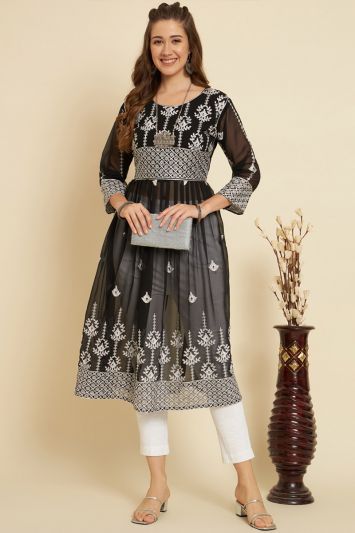 Black Georgette Party Wear Kurti