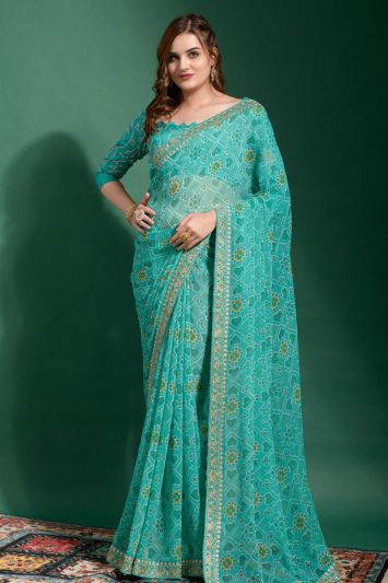 Blue Color Patola Georgette Fabric Party Wear Saree