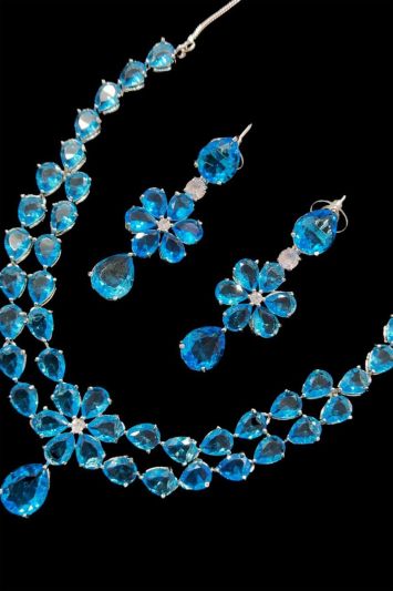 Blue Fancy Zirconia Studded Necklace Set
