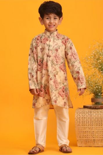 Boys Floral Printed Straight Kurta Pajama
