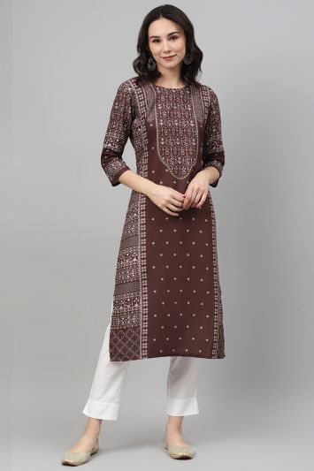 Brown Designer Festive Wear Rayon Churidar Salwar Suit