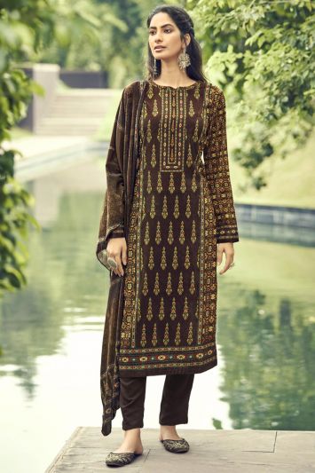 Brown Designer Festive Wear Velvet Salwar Suit