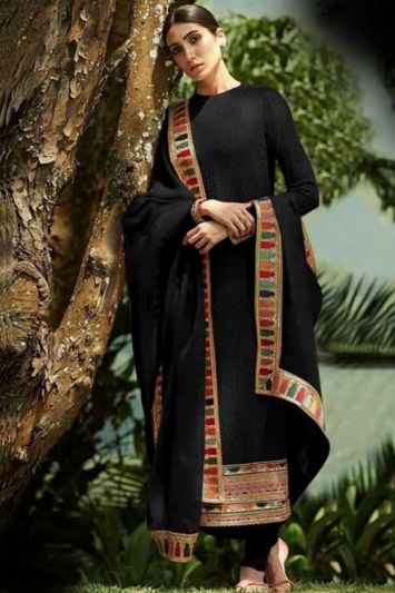 Buy Black Party Wear Georgette Churidar Suit With Sequins Work
