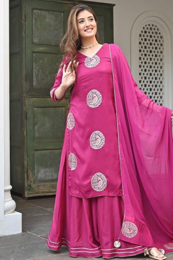 Buy Designer Cotton Silk Fabric Palazzo Suit in Pink Color