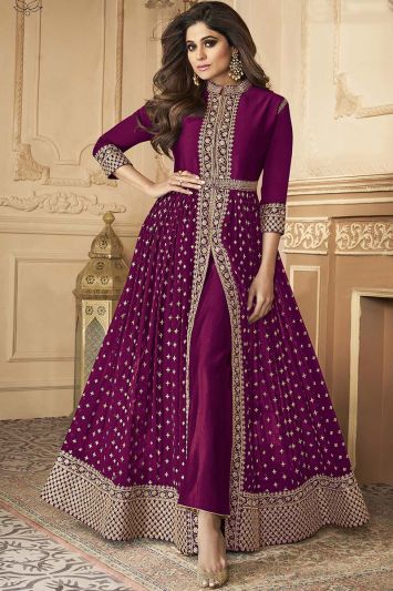 Buy Designer Faux Georgette Purple Color Anarkali Suit