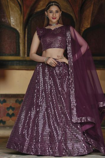 Buy Designer Pure Butterfly Net Lehenga Choli in Purple Color