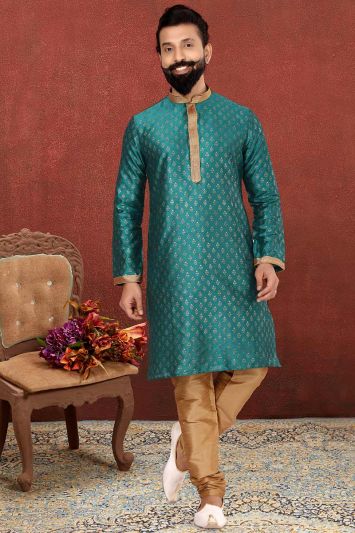 Buy Ethnic Teal Color Banarasi Dupion Silk Kurta Pajama