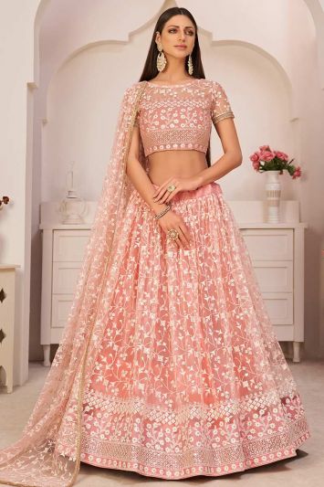 Buy Fancy Pink Color Mono Net Fabric Lehenga Choli