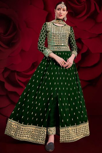 Buy Fancy Pure Georgette Anarkali Suit in Green Color