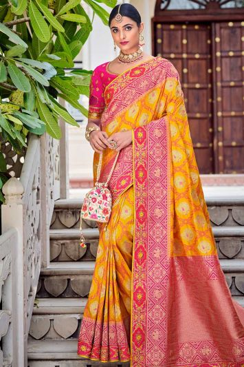 Buy For Haldi Yellow Color Banarasi Silk Fabric Saree