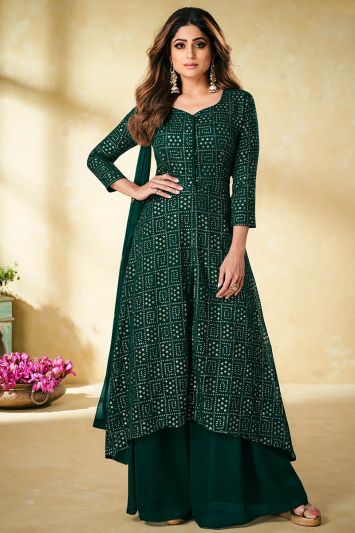 Buy For Mehndi Green Real Georgette Fabric Anarkali Suit