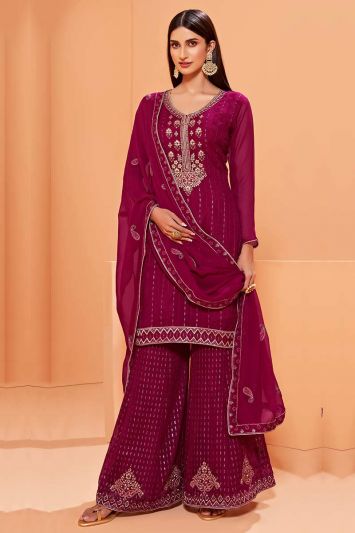 Buy For Party Magenta Color Faux Georgette Sharara Suit