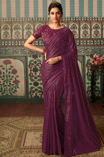 Buy Full Sequins Georgette Saree with Designer Blouse