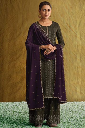 Buy Green Blooming Chinon Fabric Sharara Suit For Women