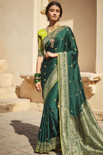 Buy Green Color Silk Fabric Mehndi Saree