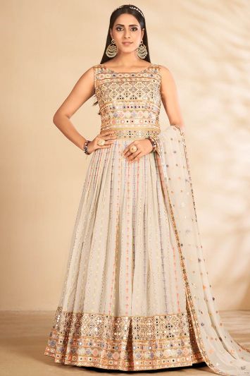 Buy Party Wear Georgette Fabric Gown in Off White Color