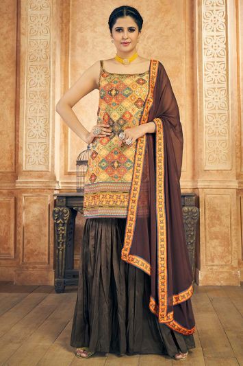 Buy Printed Chinon Silk Fabric Sharara Suit in Multi Color