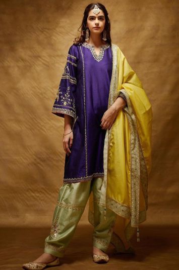 Buy Punjabi Outfit Silk Fabric Patiala Suit in Purple Color