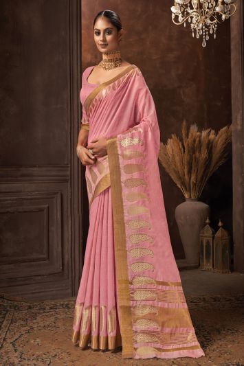 Buy Sangeet Wear Cotton Fabric Saree in Peach Color