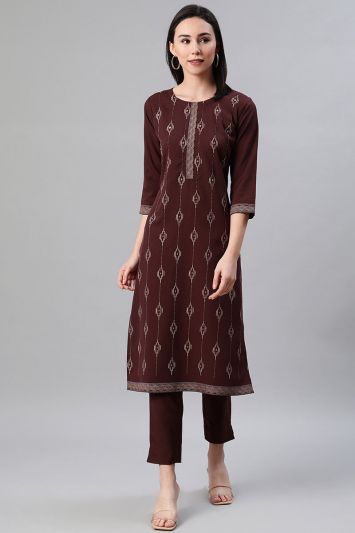 Buy Stylish Brown Color Rayon Fabric Straight Pant Suit