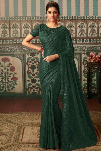 Buy Stylish Sequins Georgette Saree with Designer Blouse