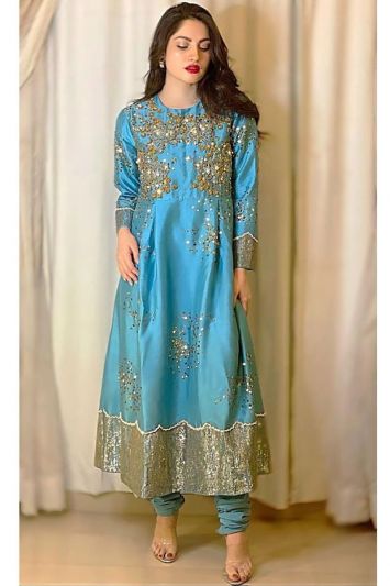 Buy This Eid Designer Silk Fabric Churidar Suit