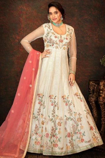 Buy This Fabulous Butterfly Net Anarkali Suit in Cream Color
