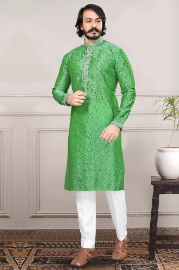 Buy This Indian Wear Light Green Pure Jacquard Kurta Pajama