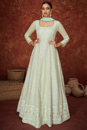 Buy This Party Wear Anarkali Suit in Mint Green Color