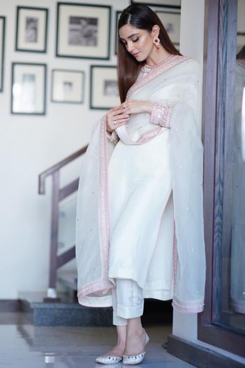Buy This Plain Silk Fabric Straight Pant Suit in White Color