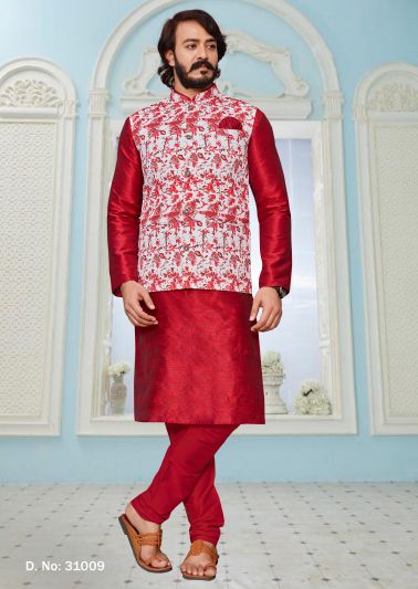 Buy This Sangeet Wear Red Art Silk Kurta with Jacket
