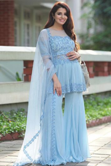 Buy This Stylish Sharara Suit in Sky Blue Color