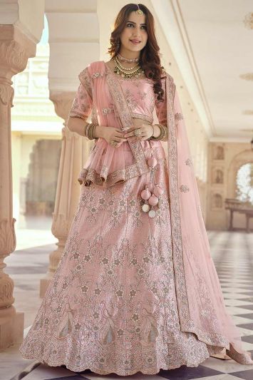 Buy Wedding Designer Pink Crepe Lehenga Choli