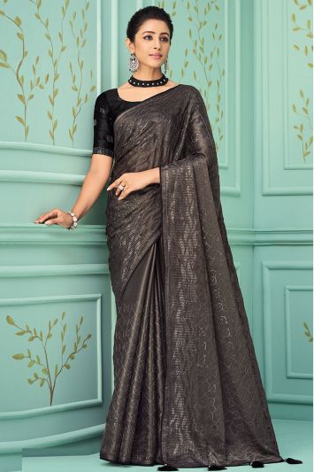 Charcoal Black Fancy Silk Saree
