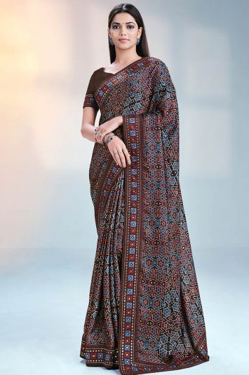 Designer Brown Color Gaji Silk Fabric Saree