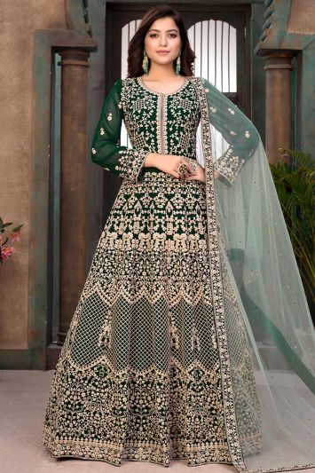 Designer Green Color Faux Georgette Anarkali Suit