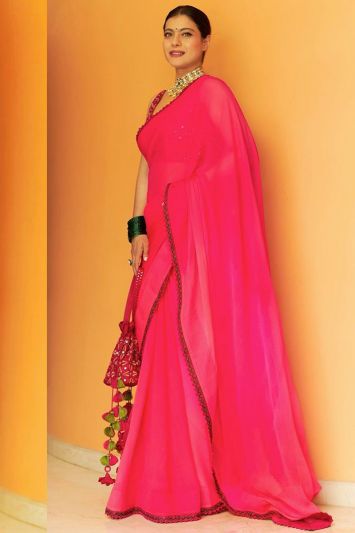 Designer Pink Color Chiffon Saree
