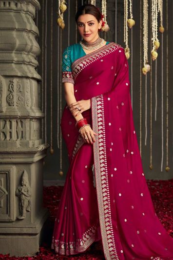 Designer Pink Color Silk Fabric Saree with Lace Border
