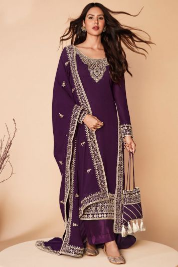 Designer Purple Real Georgette Eid Wear Salwar Suit