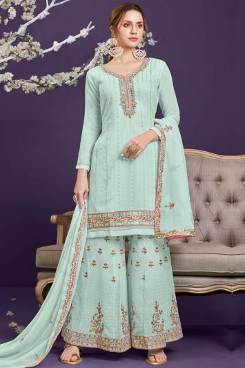 Eid Design Mint Green Georgette Sharara Suit