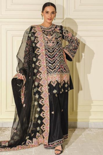 Embroidered Black Pakistani Palazzo Suit