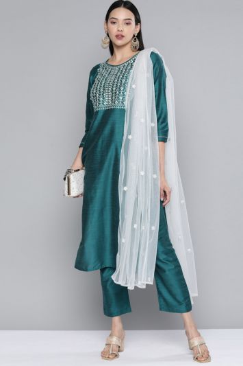 Embroidered South Cotton Rama Color Straight Pant Suit